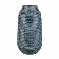 12" Blue Triangles and Dots Ceramic Vase