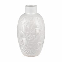 12" White Waves Ceramic Vase