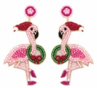 Christmas Flamingo Beaded Earrings