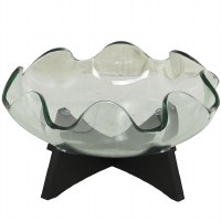 16" Round Clear Wave Bowl on a Black Stand