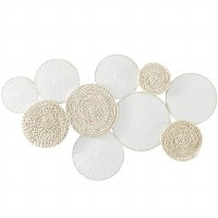 41" Natural Wicker and White Metal Disk Wall Plaque