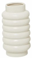 12" White Matte Ring Ribbed Ceramic Vase