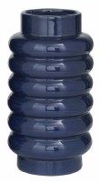 12" Dark Blue Ring Ribbed Ceramic Vase