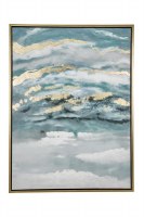 48" x 36" Blue and Gold Cloud Abstract Canvas Framed