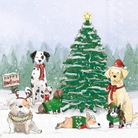 Christmas Dogs Next to a Tree Beverage Napkins