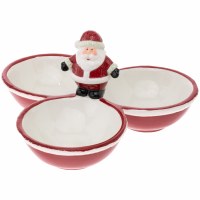 4" Red Ceramic Three Compartment Santa Dish