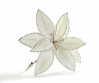 4" White and Silver Pointsettia Clip On Ornament