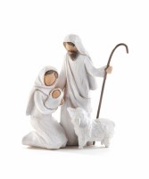 Distressed White Polyresin Holy Family With a Lamb