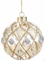 3" Gold and Clear Diamond Pattern Ball Ornament