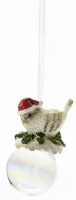 3" Bird Wearing a Santa Hat on a Ball Ornament