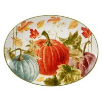 12" x 16" Oval Multicolor Pumpkins Platter Fall and Thanksgiving