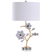 20" Clear Glass Flowers on a Gold Branch Table Lamp