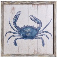 12" Sq Blue and White Crab Gel Textured Print Framed