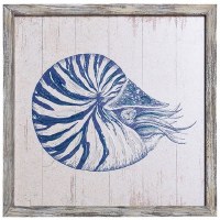 12" Sq Blue and White Nautilus Shell Gel Textured Print Framed
