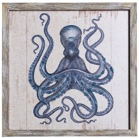 12" Sq Blue and White Octopus Gel Textured Print Framed