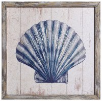 12" Sq Blue and White Scallop Shell Gel Textured Print Framed
