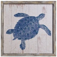 12" Sq Blue and White Turtle Gel Textured Print Framed