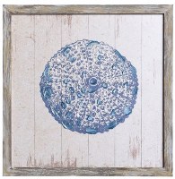 12" Sq Blue and White Urchin Gel Textured Print Framed