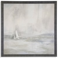 39" Sq White Sailboat and a Gray Sea Gel Textured Print With a Gray Frame