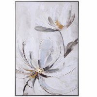 48" x 32" Two White Flowers on a Gray Canvas Framed