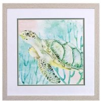 17" Sq Green Sea Turtle Framed Print Under Glass