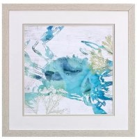 17" Sq Aqua Crab Framed Print Under Glass