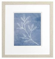 16" x 14" White Leaves on a Blue Background Framed Print Under Glass