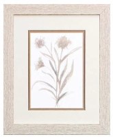 11" x 9" Round Beige Flowers Framed Print Under Glass