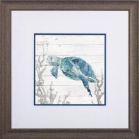 19" Sq Aqua Sea Turtle 2 Framed Print Under Glass