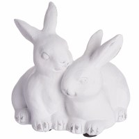 4" Distressed White Polyresin Bunny Pair Figurine