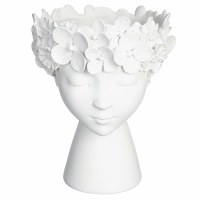 10" White Flower Lady Head Polyresin Decorative Pot