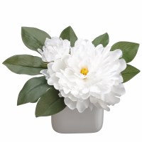 7" Faux White Peony in a Ceramic Vase