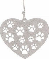 Silver Toned Paws on a Heart Earrings