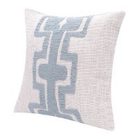 20" Sq Ocean Blue and Natural Geometric Pattern Decorative Pillow
