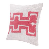 20" Sq Coral and Natural Geometric Pattern Decorative Pillow