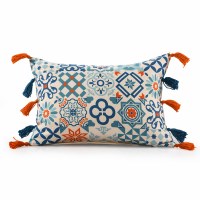 14" x 20" Blue and Orange Tile Pattern Decorative Pillow