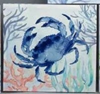 20" Sq Blue Crab Coastal Canvas