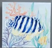 20" Sq Blue and White Fish Coastal Canvas