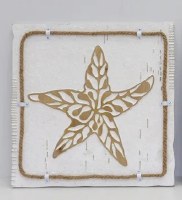 16" Sq Distressed White and Natural Starfish Coastal Wall Plaque