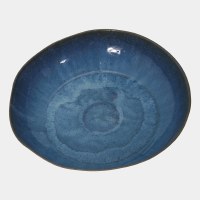 15" Round Dark Blue Ceramic Bowl