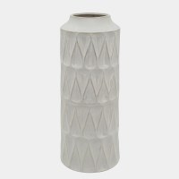 22" Distressed White Teardrop Pattern Ceramic Vase