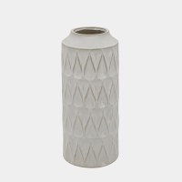 16" Distressed White Teardrop Pattern Ceramic Vase