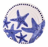 14" Round Blue Ceramic Starfish Platter