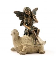8" Bronze Polyresin Fairy on a Beige Turtle