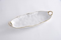 19" White and Gold Oval Bowl With Handles by Pampa Bay