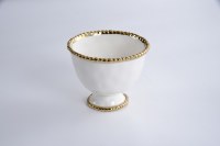 5" Round White and Gold Footed Beaded Bowl by Pampa Bay