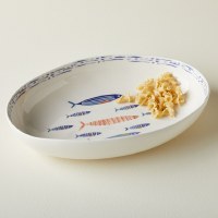 9" x 14" Blue and Orange Ceramic Fish Oval Bowl