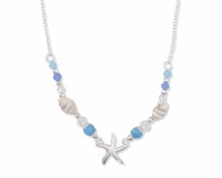 16" Silver Toned Starfish and Beads Necklace