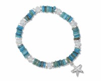 Silver Toned and Blue Beads Starfish Bracelet