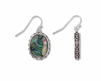 Silver Toned Abalone Inlay Scroll Earrings